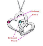 Engraved & Personlised Name Two Heart Necklace with Birthstone