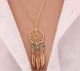 Retro Tassels Feather Pendant Necklace for Women