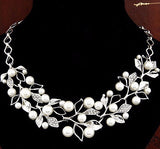 Imitation Pearl Rhinestone Flowers Leaves Metal Gold/Silver Plated Statement Necklace