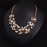 Imitation Pearl Rhinestone Flowers Leaves Metal Gold/Silver Plated Statement Necklace