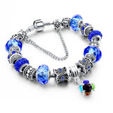 European Style Authentic Tibetan Silver Blue Crystal Charm Bracelet