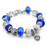 European Style Authentic Tibetan Silver Blue Crystal Charm Bracelet