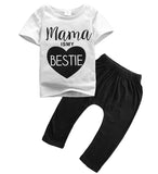 Newborn Baby Boys Girls Mama Bestie Summer T-shirt Top+Long Pant
