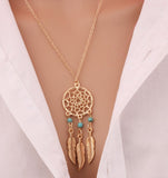 Retro Tassels Feather Pendant Necklace for Women