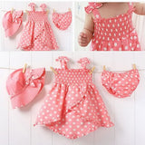 Baby Girl Pink Dot Outfit Costume 3pcs Dress+Hat Set Clothes 0-36M