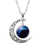 Hollow Moon & Glass Galaxy Silver Chain Pendants